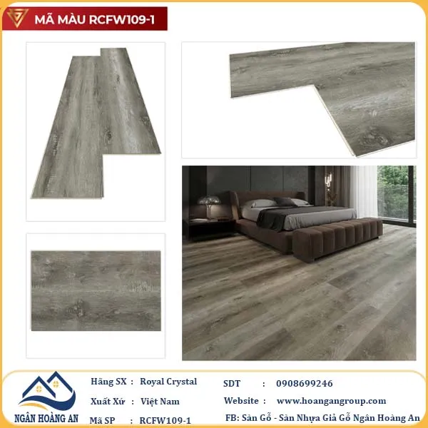 Sàn Đá Công Nghệ Giả Gỗ Hèm Khóa SPC Royal Crystal RCFW109-1 (S01)